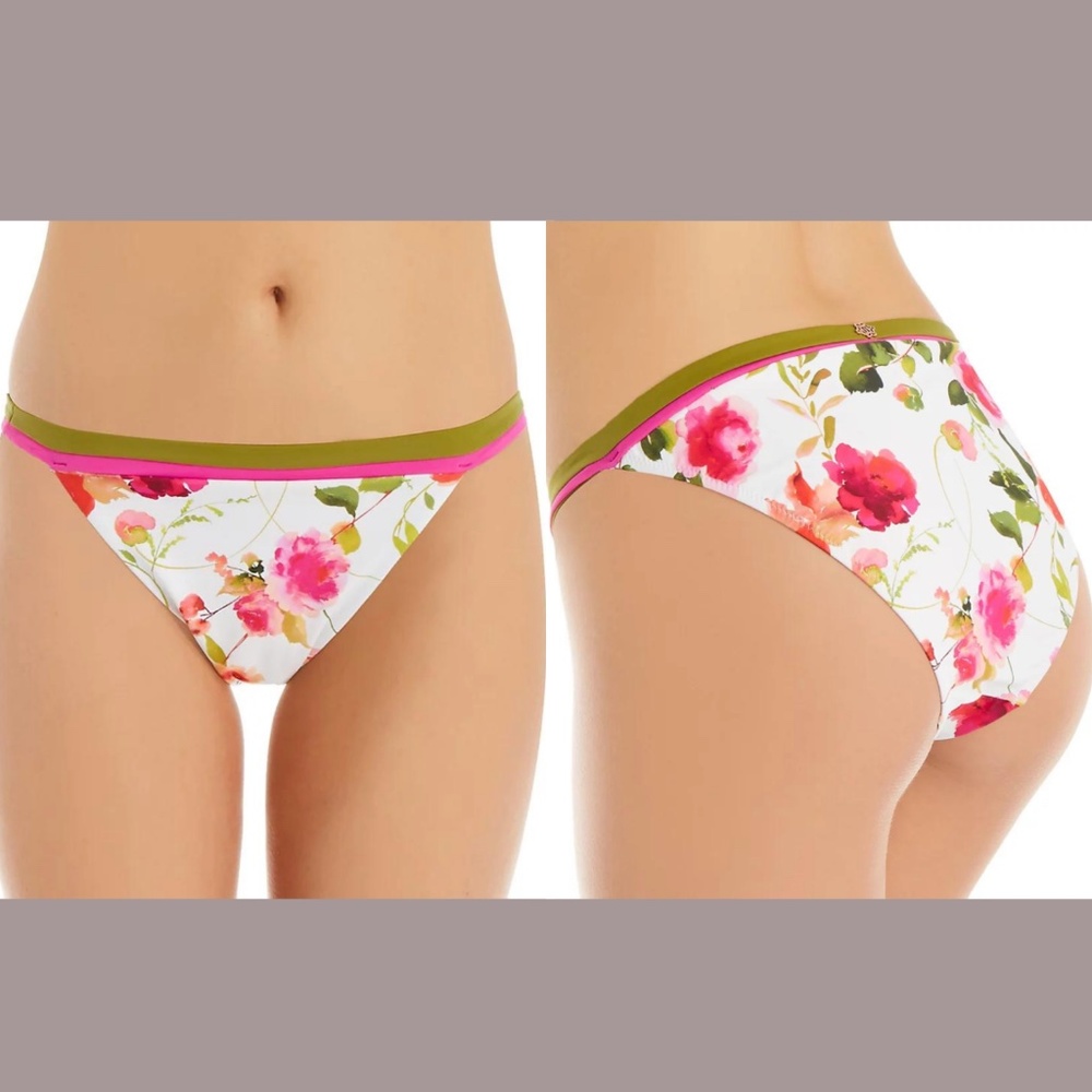 NWT‎ Nanette Lepore Silk Blossoms Classic Swim Bottom in White Pink [SZ 8 ]